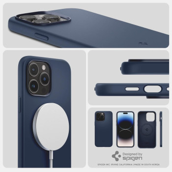 Spigen Silicone Fit, Compatible With Magsafe Designed For iphone 14 Pro Case, Navy Blue