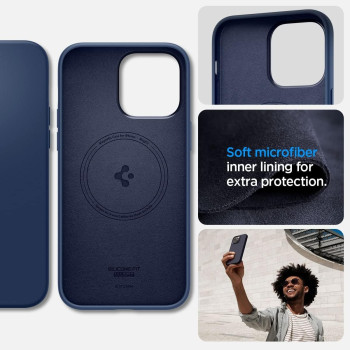 Spigen Silicone Fit, Compatible With Magsafe Designed For iphone 14 Pro Case, Navy Blue
