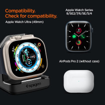 Spigen Rugged Armor Stand Designed For Apple Watch Charger For 2/Apple Watch Ultra, Series 9/8/Se2/7/6/Se/5/4 49/45/44/41/40Mm Durable TPU With Non-SlIP Stable Base, Black