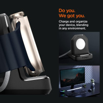 Spigen Rugged Armor Stand Designed For Apple Watch Charger For 2/Apple Watch Ultra, Series 9/8/Se2/7/6/Se/5/4 49/45/44/41/40Mm Durable TPU With Non-SlIP Stable Base, Black