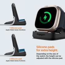 Spigen Rugged Armor Stand Designed For Apple Watch Charger For 2/Apple Watch Ultra, Series 9/8/Se2/7/6/Se/5/4 49/45/44/41/40Mm Durable TPU With Non-SlIP Stable Base, Black