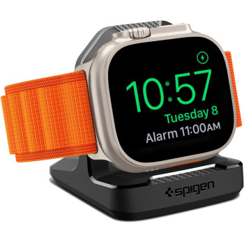 Spigen Rugged Armor Stand Designed For Apple Watch Charger For 2/Apple Watch Ultra, Series 9/8/Se2/7/6/Se/5/4 49/45/44/41/40Mm Durable TPU With Non-SlIP Stable Base, Black