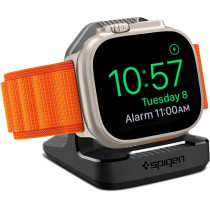 Spigen Rugged Armor Stand Designed For Apple Watch Charger For 2/Apple Watch Ultra, Series 9/8/Se2/7/6/Se/5/4 49/45/44/41/40Mm Durable TPU With Non-SlIP Stable Base, Black