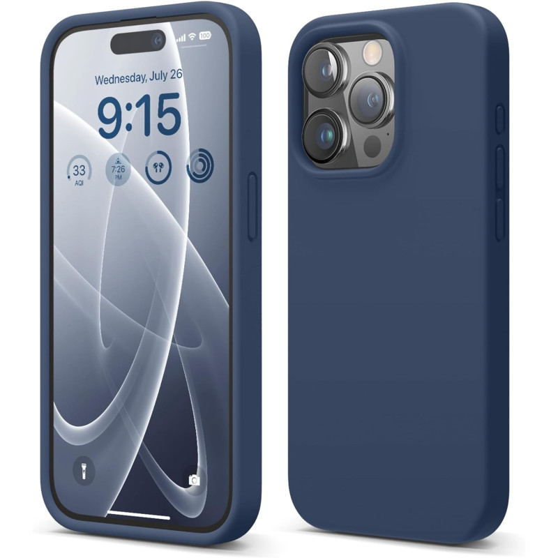 Elago Compatible With iphone 15 Pro Case, Liquid Silicone Case, Full Body Protective Cover, Shockproof, Slim Phone Case, Anti-Scratch Soft Microfiber Lining, 6.1 Inch, Jean Indigo
