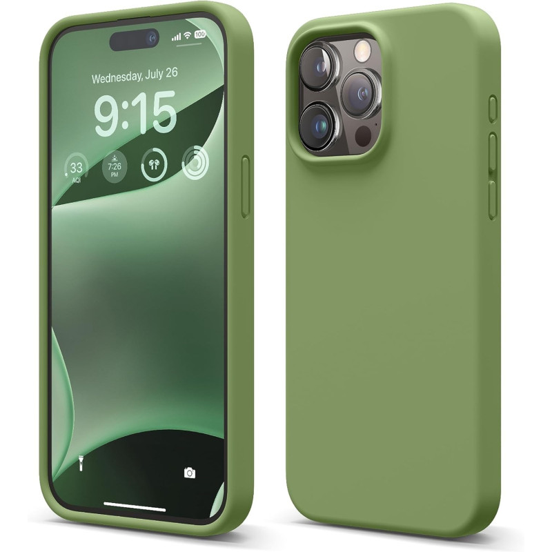 Elago Compatible With iphone 15 Pro Max Case, Liquid Silicone Case, Full Body Protective Cover, Shockproof, Slim Phone Case, Anti-Scratch Soft Microfiber Lining, 6.7 Inch, Cedar Green