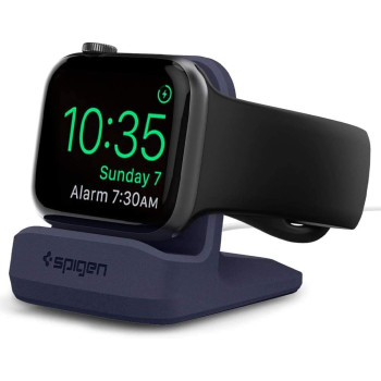 Spigen S350 Designed For Apple Watch Charger Stand For 2/Apple Watch Ultra, Series 9/8/Se2/7/6/Se/5/4/3/2/1 49/45/44/42/41/40/38Mm Durable TPU With Non-SlIP Stable Base, Midnight Blue
