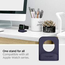 Spigen S350 Designed For Apple Watch Charger Stand For 2/Apple Watch Ultra, Series 9/8/Se2/7/6/Se/5/4/3/2/1 49/45/44/42/41/40/38Mm Durable TPU With Non-SlIP Stable Base, Midnight Blue