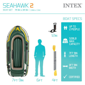 Intex Seahawk 2 Fishing Boat Set With Oars, 68347, Green, Multicolor
