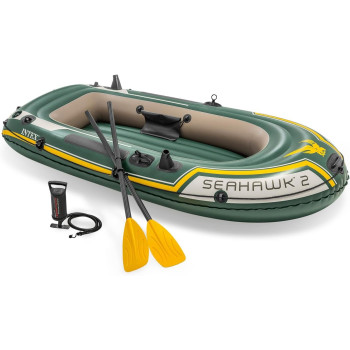 Intex Seahawk 2 Fishing Boat Set With Oars, 68347, Green, Multicolor