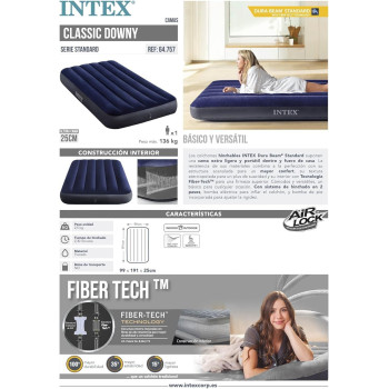 Intex Dura-Beam Series Classic Downy Airbed, Blue, Twin, 64757