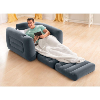 Intex, 66551Ep, Inflatable Pull Out Sofa Chair Sleeper That Works Air Bed Mattress, Twin Sized