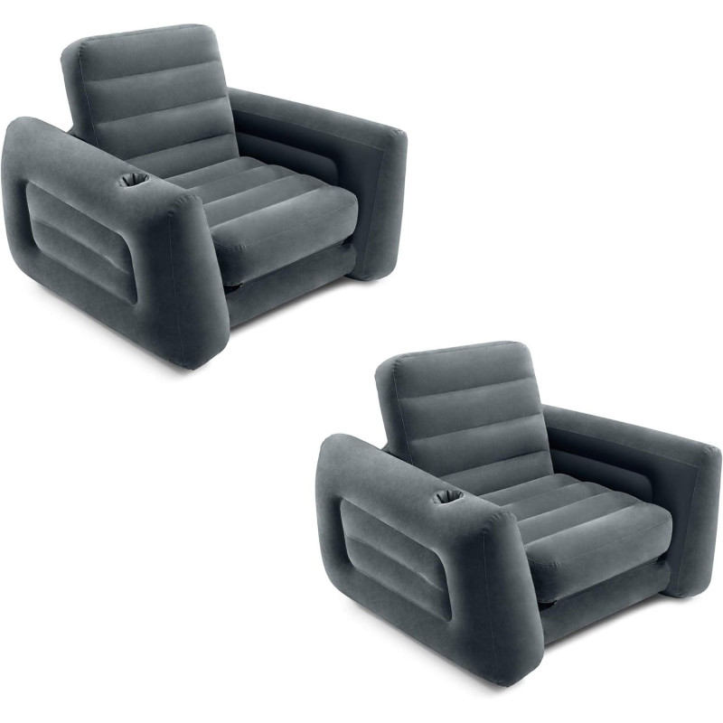 Intex, 66551Ep, Inflatable Pull Out Sofa Chair Sleeper That Works Air Bed Mattress, Twin Sized