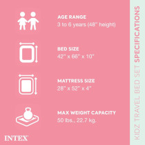 Intex Kidz Travel Bed With Hand Pump, Beige, 66810EP, 42X66X10