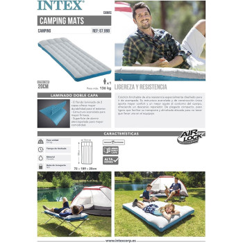 Intex Inflatable Camping Mat, Multicoloured, ‎136 Kg