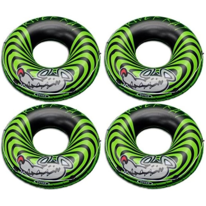 Intex River Rat Swim Tube, 48 Diameter, For Ages 9, Green/Black, Pack 4