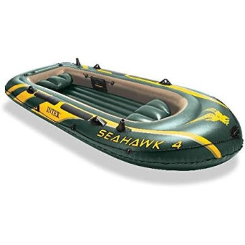 Intex Seahawk Inflatable Boat Series Includes Deluxe Boat Oars And High Output Pump Superstrong PVC, Fishing, Rod Holders Welded Oar Locks, Heavy Duty Grab Handle