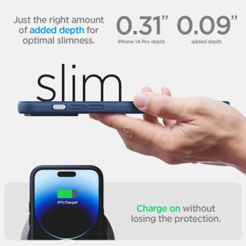 Spigen Silicone Fit (Magfit) Compatible With Magsafe Designed For iPhone 14 Pro Case (2022), Navy Blue