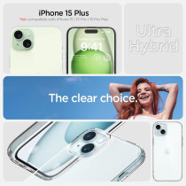 Spigen Ultra Hybrid Designed For iPhone 15 Plus Case (2023), Anti-Yellowing, Military-Grade Protection, Crystal Clear