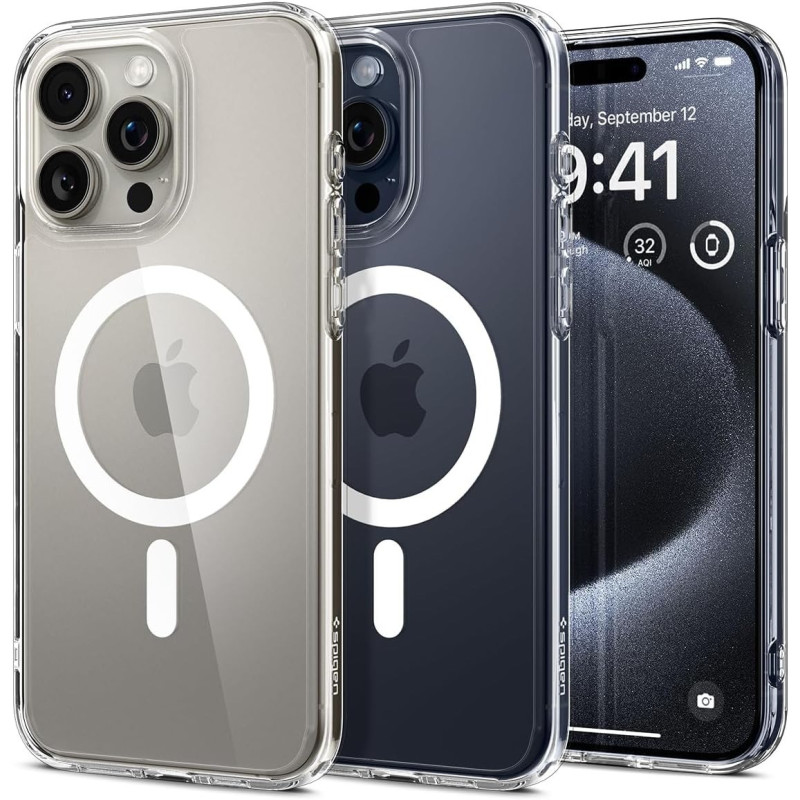 Spigen Magnetic Ultra Hybrid Magfit Designed For iPhone 15 Pro Case, Anti-Yellowing, Military-Grade Protection, Compatible With Magsafe (2023), White