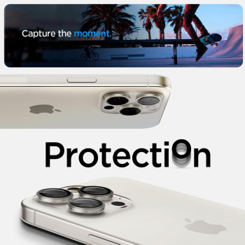 Spigen Camera Lens Screen Protector (Glastr Ez Fit Optik Pro) Designed For iPhone 15 Pro Max/iPhone 15 Pro (Case Friendly), White Titanium - 2 Pack