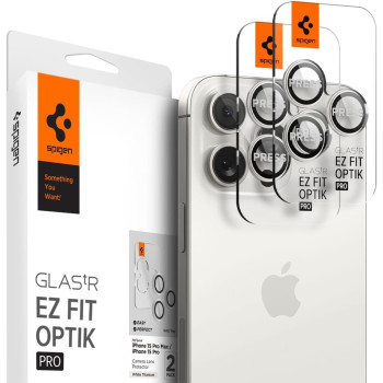 Spigen Camera Lens Screen Protector (Glastr Ez Fit Optik Pro) Designed For iPhone 15 Pro Max/iPhone 15 Pro (Case Friendly), White Titanium - 2 Pack