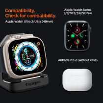 Spigen Rugged Armor Stand Designed For Apple Watch Charger Stand Apple Watch Ultra 2/Apple Watch Ultra, Series 9/8/Se2/7/6/Se/5/4 49/45/44/41/40Mm Durable Tpu With Non-Slip Stable Base, Black