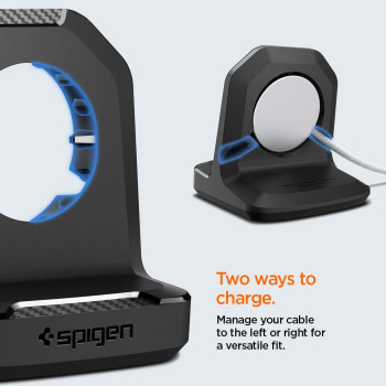 Spigen Rugged Armor Stand Designed For Apple Watch Charger Stand Apple Watch Ultra 2/Apple Watch Ultra, Series 9/8/Se2/7/6/Se/5/4 49/45/44/41/40Mm Durable Tpu With Non-Slip Stable Base, Black