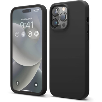 Elago Compatible With iPhone 14 Pro Max Case, Liquid Silicone Case, Full Body Protective Cover, Shockproof, Slim Phone Case, Anti-Scratch Soft Microfiber Lining, 6.7 Inch (Black)