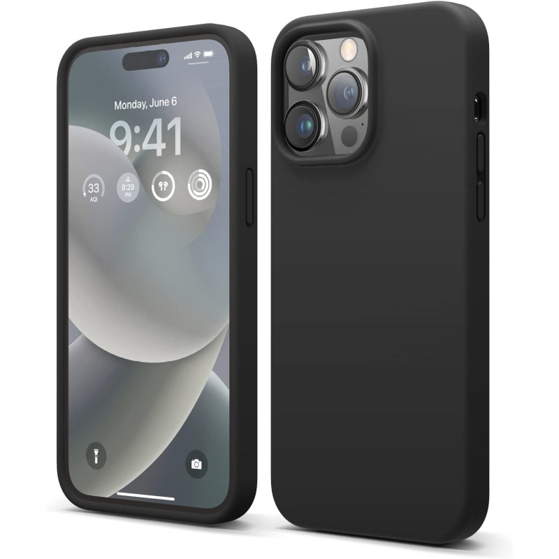 Elago Compatible With iPhone 14 Pro Max Case, Liquid Silicone Case, Full Body Protective Cover, Shockproof, Slim Phone Case, Anti-Scratch Soft Microfiber Lining, 6.7 Inch (Black)