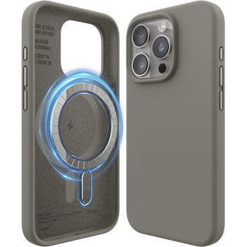 Elago Magnetic Silicone Case Compatible With iPhone 15 Pro Case 6.1 Inch Compatible With All Magsafe Accessories, Built-In Magnets, Soft Grip Silicone, Shockproof (Medium Gray)