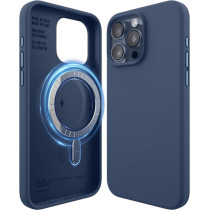 Elago Magnetic Silicone Case Compatible With iPhone 15 Pro Max Case 6.7 Inch Compatible With All Magsafe Accessories, Built-In Magnets, Soft Grip Silicone, Shockproof (Jean Indigo)