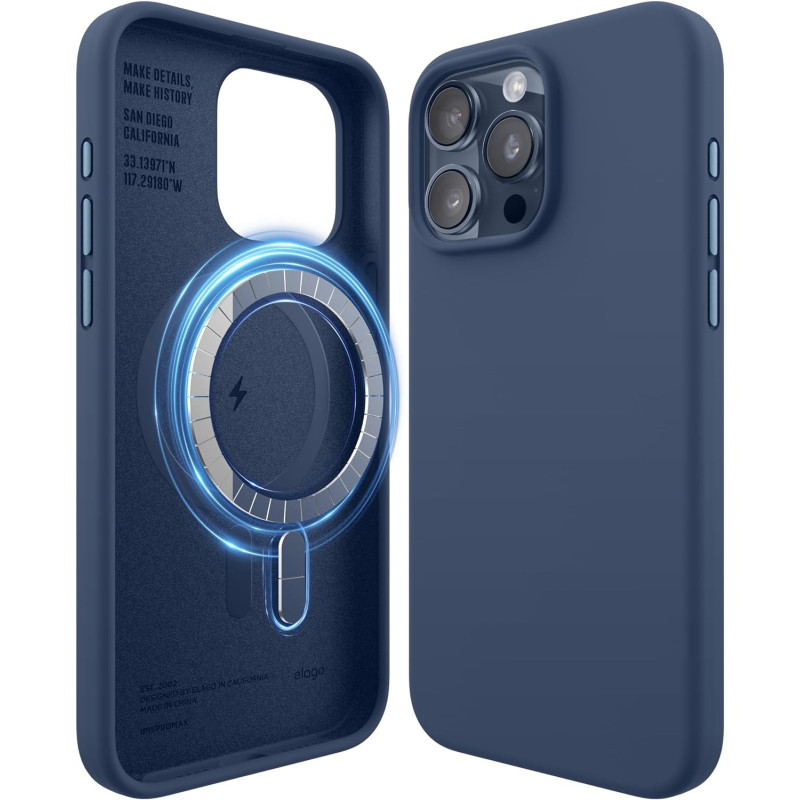 Elago Magnetic Silicone Case Compatible With iPhone 15 Pro Max Case 6.7 Inch Compatible With All Magsafe Accessories, Built-In Magnets, Soft Grip Silicone, Shockproof (Jean Indigo)