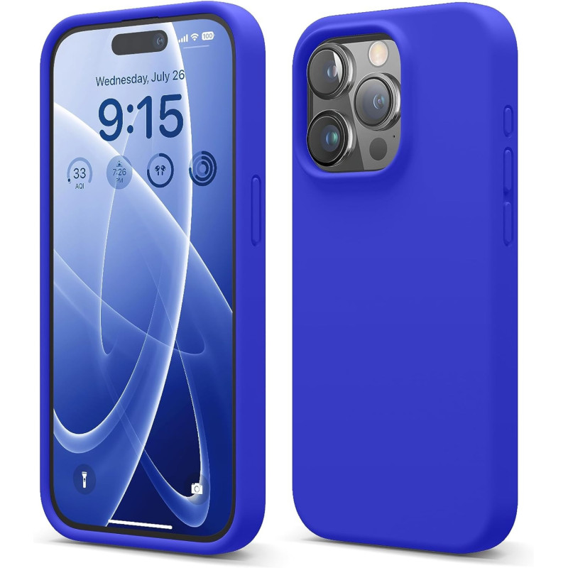 Elago Compatible With iPhone 15 Pro Case, Liquid Silicone Case, Full Body Protective Cover, Shockproof, Slim Phone Case, Anti-Scratch Soft Microfiber Lining, 6.1 Inch (Cobalt Blue)