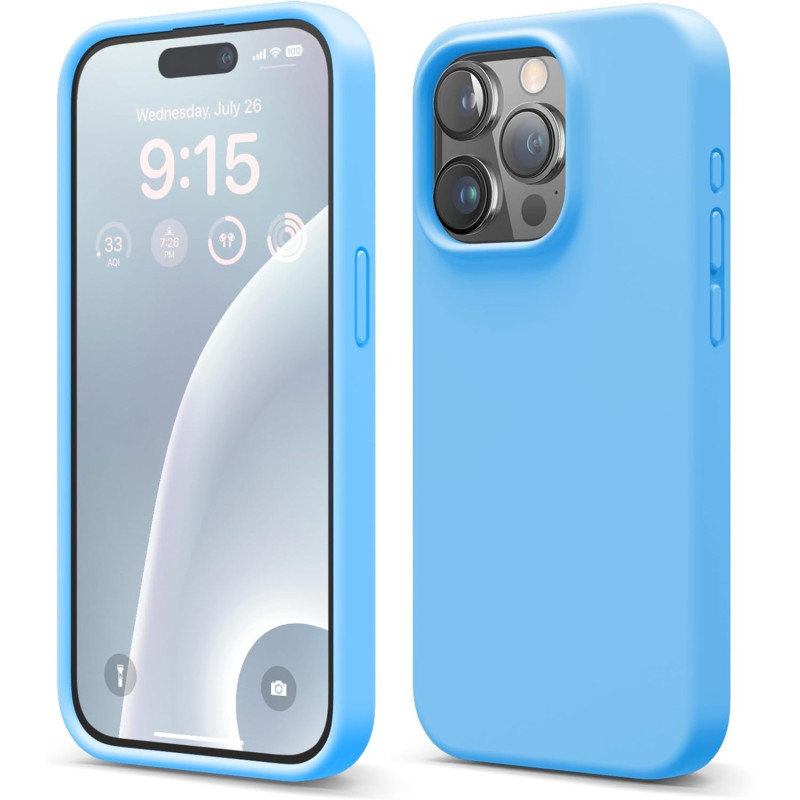Elago Compatible With iPhone 15 Pro Case, Liquid Silicone Case, Full Body Protective Cover, Shockproof, Slim Phone Case, Anti-Scratch Soft Microfiber Lining, 6.1 Inch (Ocean Blue)