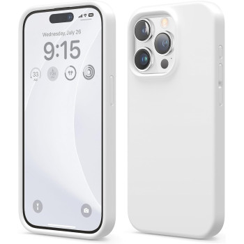 Elago Compatible With iPhone 15 Pro Case, Liquid Silicone Case, Full Body Protective Cover, Shockproof, Slim Phone Case, Anti-Scratch Soft Microfiber Lining, 6.1 Inch (White)