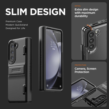 Vrs Design Phone Case For Galaxy Z Fold 5 5G Phone Case (2023), Quick Stand Modern, Modern Neat Style Hinge Protection Case With Multi Angle Kickstand