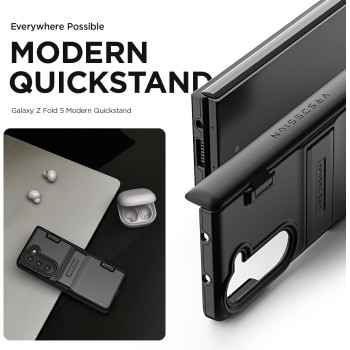 Vrs Design Phone Case For Galaxy Z Fold 5 5G Phone Case (2023), Quick Stand Modern, Modern Neat Style Hinge Protection Case With Multi Angle Kickstand