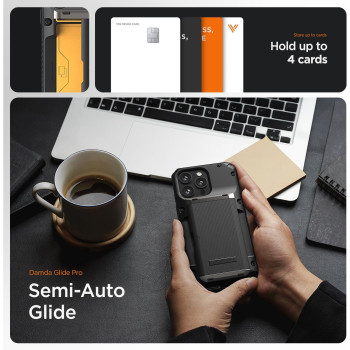 Vrs Design Damda Glide Pro Phone Case Designed For iPhone 15 Plus, Sturdy Semi Auto Wallet, 4 Cards, Card Holder Case Compatible With iPhone 15 Plus Case (2023)