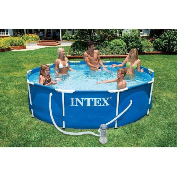 Intex Family Size Metal Frame Swimming Pool, Blue, 28200