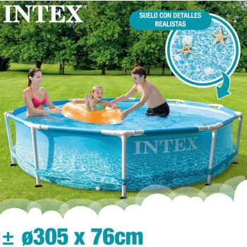 Intex Beachside Metal Frame Swimming Pool Set, Blue, 10 Foot x 30 Inch