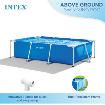 Intex Rectangular Metal Frame Above Ground Swimming Pool, Blue, 28271