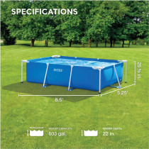 Intex Rectangular Metal Frame Above Ground Swimming Pool, Blue, 28271