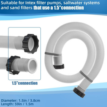 Intex Pool Pump Hoses Adapter 1.5 Inch Diameter 59" Long, Pool Replacement Hose For Above Ground Pools Compatible With Filter Pumps Saltwater Systems Pack Of 2, White, 29060E