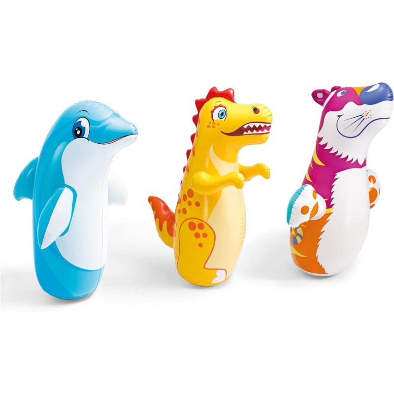 Intex Inflatable Pvc Hit Me 3D Bop Bags, Shark/Penguin/Tiger, Multicolour, 44669NP