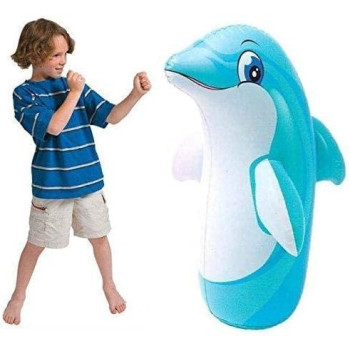 Intex Dolphin Inflatable Punching Bop Bag For Kids With Sand, Blue