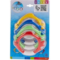 Intex Diving Swimming Pool Kids Toy Play Underwater Fish Rings 4 Pcs, Multicolour, 55507