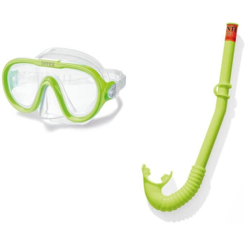 Intex Diving And Snorkeling Polycarbonate Dual Lens Buckle Type Water Sports Set For Adult, Green/Clear