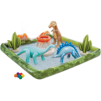 Intex Jurassic Adventure Play Center For Kids Inflated Size, 2.01m x 2.01m x 36cm,Multicolour, 56132