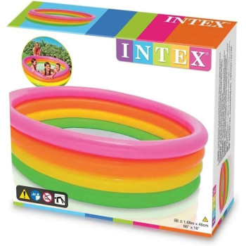 Intex Swimming Pool Inflatable Round 4 Rings For Kids, Rainbow, 56441NP