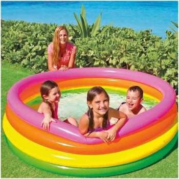 Intex Swimming Pool Inflatable Round 4 Rings For Kids, Rainbow, 56441NP